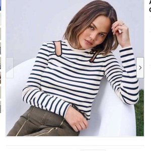 A.L.C. Ilya Striped Cutout Long Sleeve Navy Blue Cream Top - Size XS